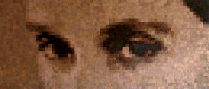 Danish author Karen Blixen's eyes made with 1820 squares of individually patinated bronze